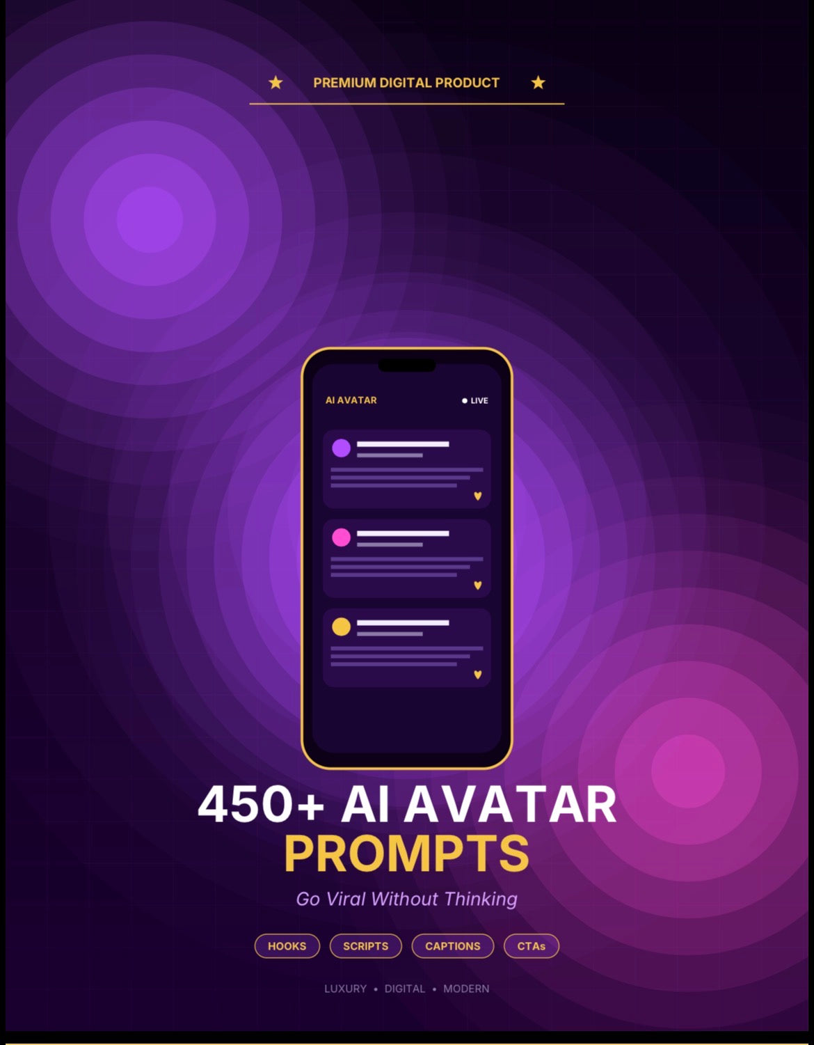 450+ Scroll-Stopping AI Avatar Prompts Bundle (Hooks + Scripts + Captions + CTAs)